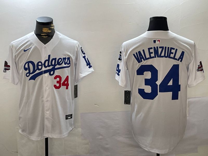 Men Los Angeles Dodgers 34 Valenzuela White Game 2024 Nike MLB Jersey style 1202